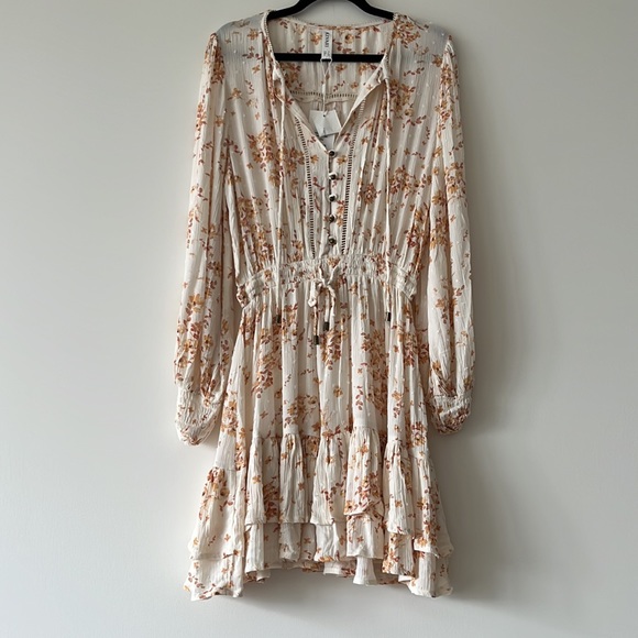 KIVARI Misha Cream Rust Ditsy Long Sleeve Mini Dress NWT - Picture 10 of 16